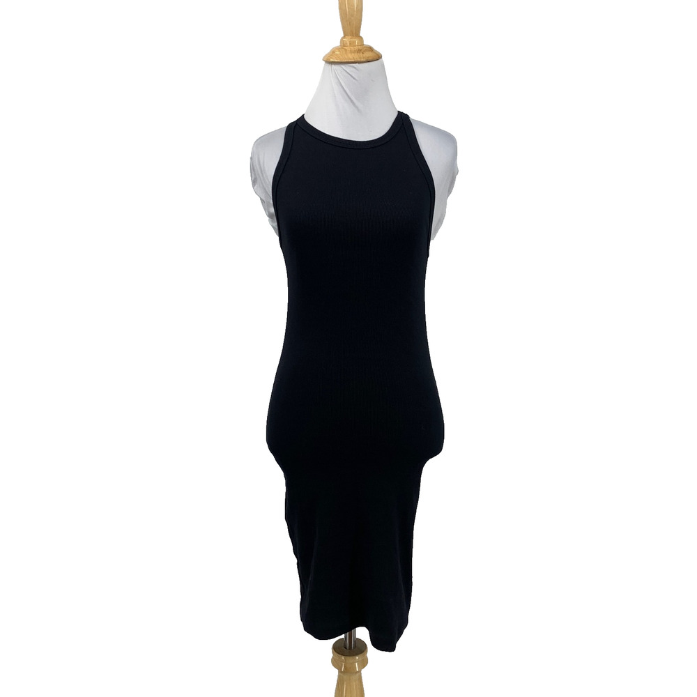 Old Navy Dress Womens S Small Black Fitted Sleeveless Ribbed Knit High Crew Neck